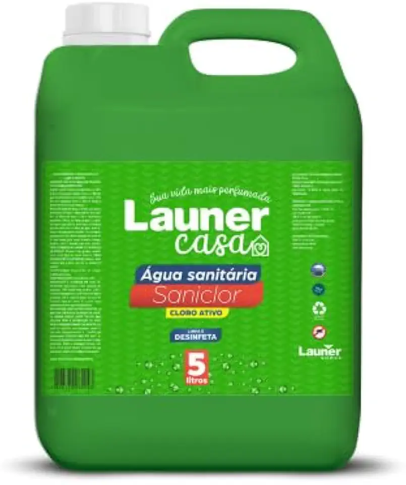 Água Sanitária – Baixo Odor, Desinfetante Multiuso, Limpeza Profunda e Eliminação de Germes e Bactérias -Launer Casa Saniclor 5L