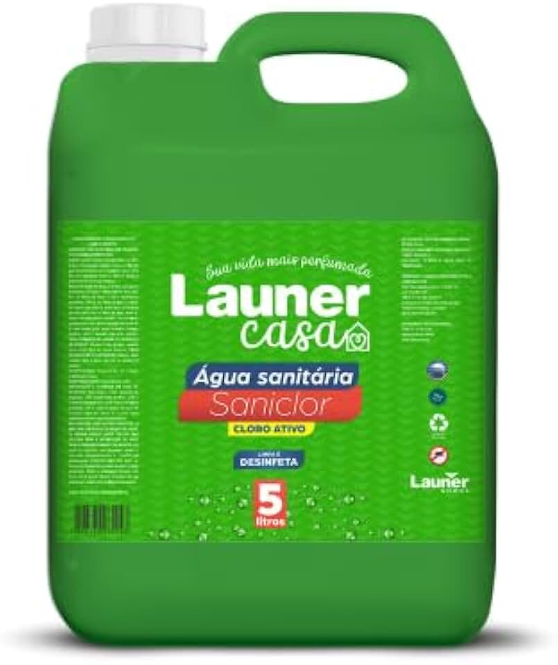 Água Sanitária – Baixo Odor, Desinfetante Multiuso, Limpeza Profunda e Eliminação de Germes e Bactérias -Launer Casa Saniclor 5L