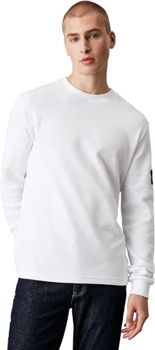 Calvin Klein Herren Langarmshirt Badge Waffle Tee Basic, Weiß (Bright White), L