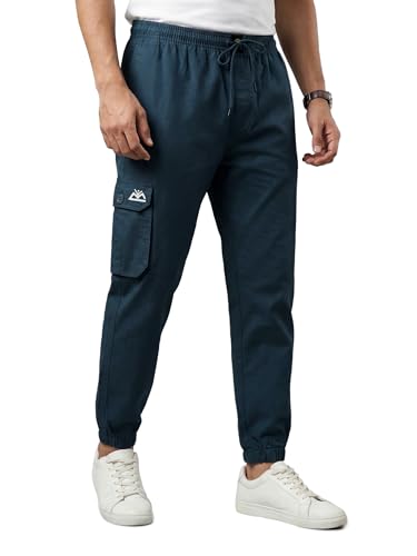 Image of Beyoung Cotton Solid Elastic with Drawstring Cargo Joggers for Men | Regular Fit | 2 Spacious Pockets | Smooth Texture
