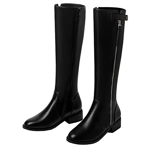 Meefit Women Flat Knee High Riding Boots Full Zip Knee