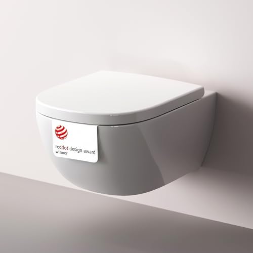 AM.PM Above – AquaSpin Wand WC spülrandlos | Hänge WC mit Toilettendeckel mit Absenkautomatik | Duroplast Klo Sitz | Spülrandloses Hänge WC Set | Kompatibel mit Vorwandelement & Gäste WC | Weiß 49 cm