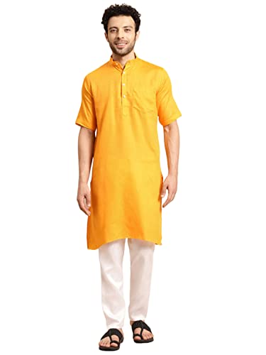 Image of Rajubhai Hargovindas Men's Pure Cotton Woven Design Half Sleeve Kurta
