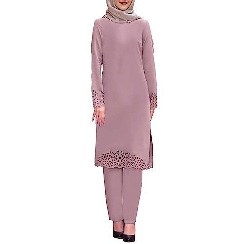 Mymyguoe Vestido musulmán para mujer con pantalones casuales, 2 piezas, sin hijab árabe, caftán, largo árabe, islámico, Dubai, vestido musulmán, brillante, sencillo, moderno, informal, vestido largo