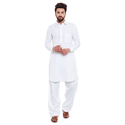 Image of SOJANYA (Since 1958 Men's Soft & Comfortable Cotton Blend Solid Pathani Set-Perfect for Eid & Holi Celebrations