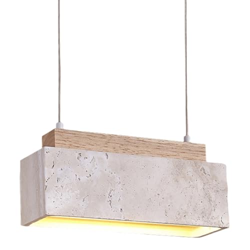 Lustre à l'abat-jour en travertin beige, une suspension haut de gamme en pierre