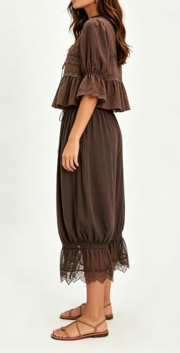 Image of UAURORAO Women Lace Trim Bloomer Pants Flowy Culottes Pantaloons Bloomers