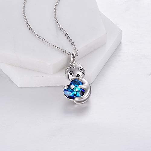AOBOCO Sloth Gifts 925 Sterling Silver Cute Animal Pendant Necklace with Crystals Jewellery Birthday Gifts for Women Girls