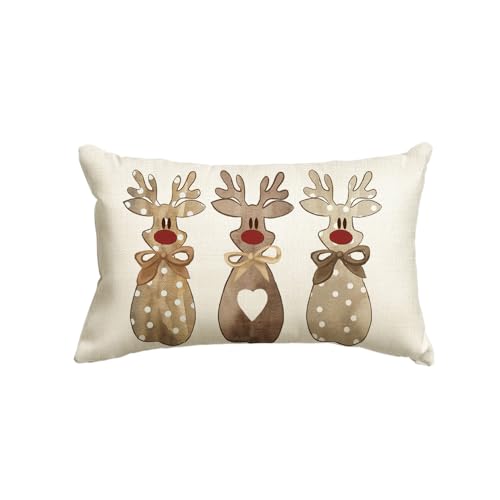 AVOIN Christmas Polka Dot Reindeer Pillow Cover 12x20 Inch