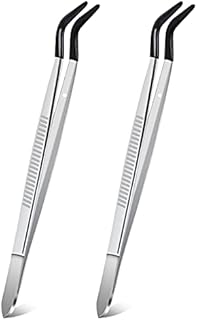 ASTER 2 Pieces Rubber Bent Tip Tweezers Rubber PVC Coated Non Marring Bent Tip Tweezers Curved Tipped Tweezers for Lab Industrial Jewelry Craft Tool