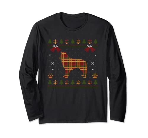 Border Collie Red Plaid Dog Ugly Christmas Sweater Perros Manga Larga