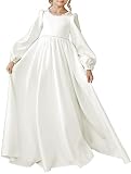 JISISANG Ivory Girls Ball Gown for Wedding Guest Long Bell Sleeve Flower Girl Dress O-Neck Beaded Sa
