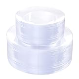 PULOTE 100Pieces Clear Plastic Plates - Premium Heavyweight Clear Disposable Plates for Wedding&Part