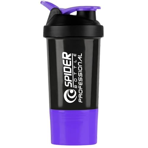 Image of Zyro Spider Gym Shaker Bottle, Shakers for Protein Shake 500 Ml with 1 Storage Compartment Gym protein shaker for workout (Pack of 1, Purple)
