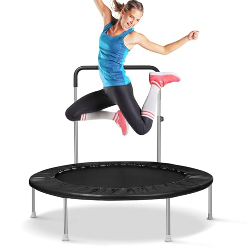 Image of Lyromix 40 inch / 48 inch Rebounder Trampoline for Adults with Adjustable Bar, Mini Fitness Trampoline for Adults and Kids, Small Exercise Trampoline with Handle for Indoor Outdoor Workout