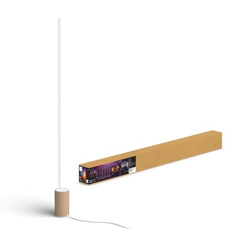 Philips Hue White and Color Ambiance, lampadaire Gradient Signe, base ton bois, compatible Bluetooth, fonctionne avec Alexa, Google Assistant et Apple Homekit