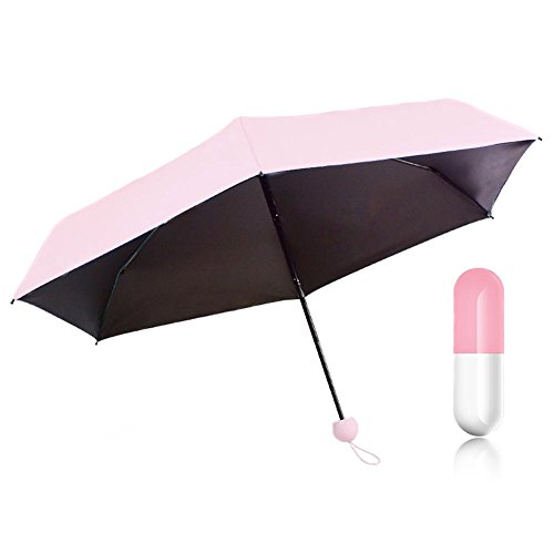 Preisvergleich Produktbild Victoy Sonnenschirm, Mini-Kapsel-Design, faltbar, Regenschirm für Damen, Mädchen, Rosa