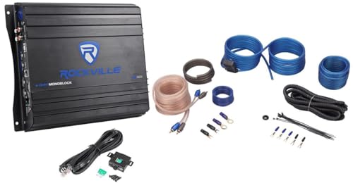 Rockville Bundle: RVA600.1 1200 Watts Peak/200 Watts Dyno-Certified RMS Mono Block Class AB Car Amplifier with Bass Remote Bundle with RWK10 Complete 10 Gauge Wire Kit with RCA Cables (2 Items)