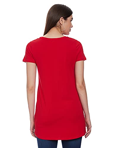 Image of Amazon Brand - Symbol Women's Graphic Cotton Stretch Half Sleeve Round Neck Regular Fit T-Shirt (Tunic Length)