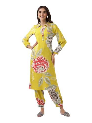 Image of ishin Floral printed embellished kurta with afghani pants