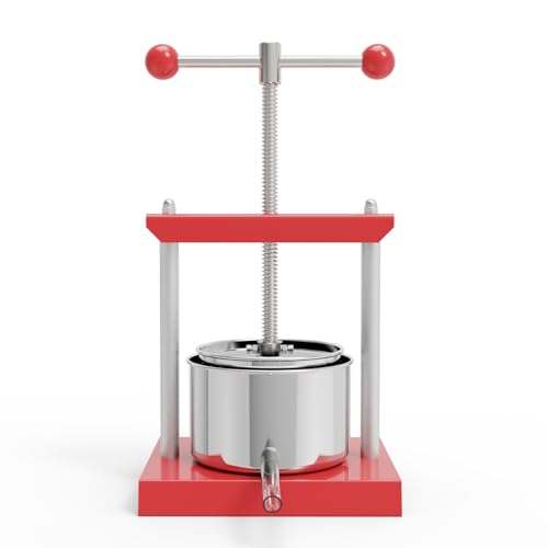 EJWOX Manual Top-Handle Wine Press 0.53 Gal - Stainless Steel Fruit & Herb Press for Juice, Cider,...