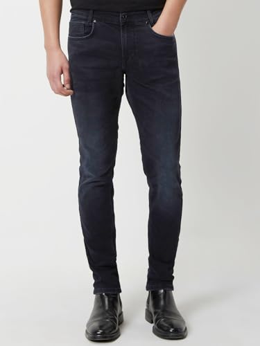 Image of MUFTI Men's Black Skinny Fit Stretch Jeans