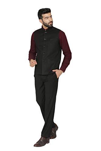Wintage Men's Tweed Wool Festive And Casual Nehru Jacket Vest Waistcoat : Black #TOP4