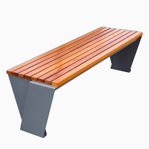 QSNYJPL Banco Exterior de Madera sin Respaldo, 150 cm, Banco Jardin Exterior para 2 Personas con Patas de Acero Galvanizado Engrosado, Parques, Jardines, Patios