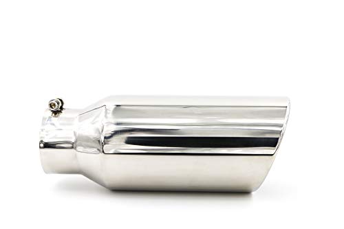 Rp Remarkable Power, 4" Inlet 6" Outlet 15" Long Exhaust Tip, Stainless Steel Rolled Angle Cut, Polished Chrome-Plated Finish Tailpipe #TOP4
