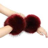 Poshow Faux Fur Wrist Cuffs - Soft and Cozy Fur Winter Arm Warmers & Cozy Fashion Accessory for Women (Wine Red)