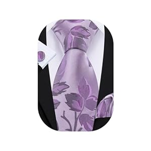 Barry.Wang Flower Ties for Men Handkerchief Cufflinks Set Wedding Necktie Set Party