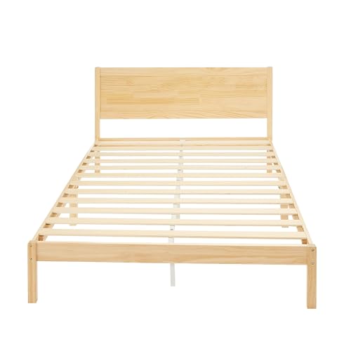 Amazon Basics, Marco de Cama de Madera Maciza de Pino con cabecero clásico para Doppelbett: 142 x 204 cm, Color Natural, 30.5 H cm