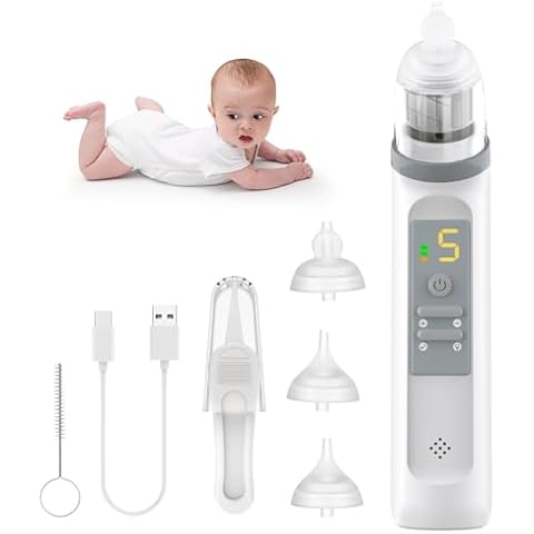 Nasal Aspirator for Baby, Baby Nose Sucker, Electric Nose Suction for Baby, Automatic Baby Nasal Aspirator with 3 Silicone Tips, 5 Levels, Music & Light Soothing Cover
