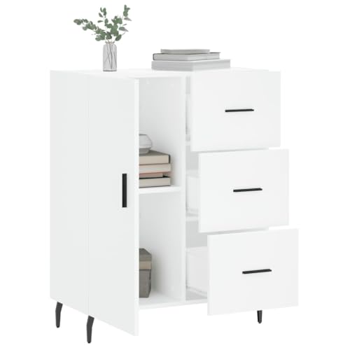 Aparador blanco de 90 cm de altura con compartimentos de madera para pasillo 5