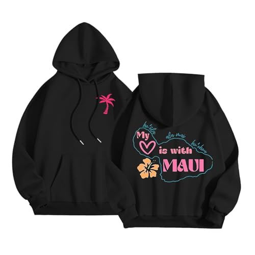 Hoodie für Damen Buchstaben Druck Sweatshirt Langarm Kapuzenpullover Casual Pullover mit Tasche Übergangs Hoody Oberteile Outdoor Tops Trendy Kapuzenpulli 2025