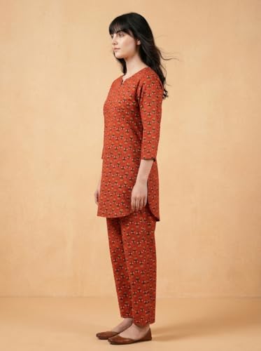 Image of Bee M Pee Designer Trendy Floral Printed Cotton Kurta Coord Sets for Women | Stylish Casual Tunic Kurti Set with Pant for Woman for Office