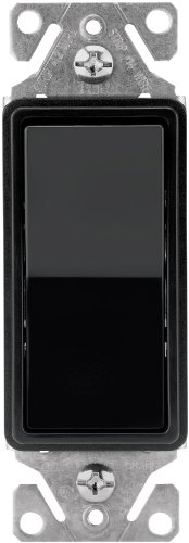 Eaton 7501BK-SP-L 15-Amp, 120-Volt Standard Grade Single Pole Decorator Switch, Black