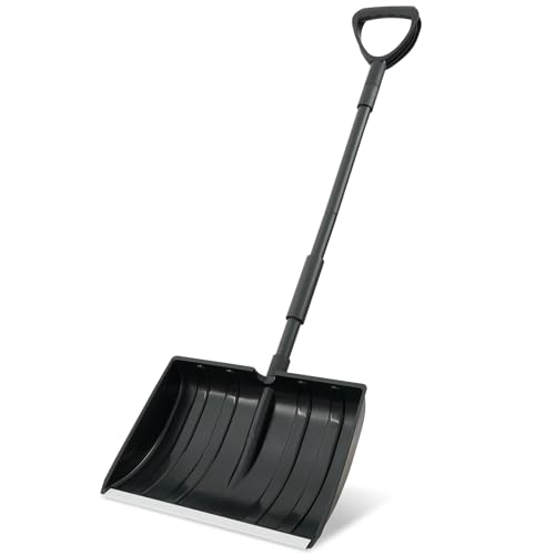 Snow Shovel for Driveway, Plastic Snow Shovels for Snow Removal with Ergonomic D-Grip, Heavy Duty 16 inch Wide Snow Shovel with Metal Handle, 48 inch Long Portable Snow Shovel for Car,Outdoor, Black
