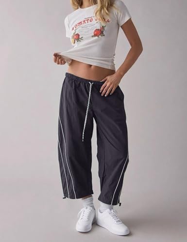 SeekMe Women's Barrel Leg Track Pants Baggy Cropped Capri Drawstring Lightweight Hiking Athletic Sweatpants4