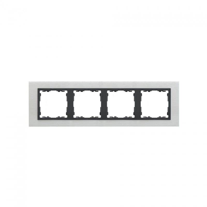 Plaque inox mat 4 postes Simon Nature, finition prestige métallique
