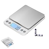 Balança Digital de Precisão para Cozinha, 0,1g a 2kg, Visor Iluminado, 6 Unidades de Medida, 2 Bandejas, Função Tara, Desligamento Automático Portátil com Pilhas Inclusas