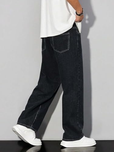 Image of KOTTY Mens Solid|Mid Rise| Coin Pocket|Button|Ankle Length|Loose Fit|5 Pocket Jeans for Mens
