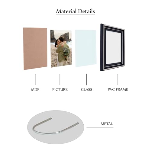 Image of GOLDEN PEACOCK Set of 2 5x7 Inch Photo Frames - Premium Piano Black & Silver Finish | Modern Tabletop & Wall Hanging Picture Frames for Home, Office & Gifting