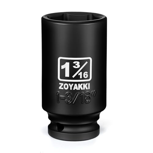 ZOYAKKI 1/2 Drive 1-3/16 Deep 6 Pt CR-MO SAE Impact Socket for Axle Nuts