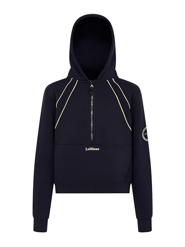 Sweat à capuche demi-zippé enfant bleu marine pull équitation
