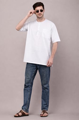 Image of Men's Ethnic Short Kurta | 100% Cotton | Half Sleeve | Comfortable Daily & Sleep Wear | Light Weight
