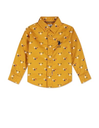 Image of U.S. Polo Assn. Kids Regular fit Geometric Cotton Long Sleeves Casual Shirts (UKSHT0394 Yellow 12M)