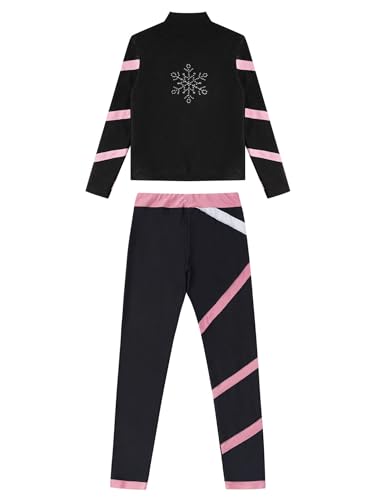 Kids Girls Long Sleeve Figure Skating Jacket with Pants Set 2 Piece Tracksuit Ice Skating Gym Running Sports Suit4