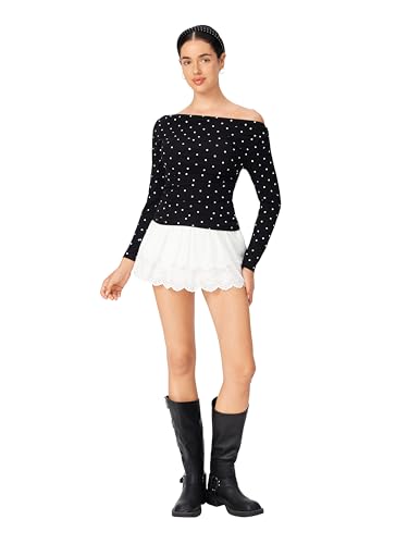 CIDER Women Polka Dot Going Out One Shoulder Y2k 2025 Fall Long Sleeve Fit Cute Top Casual Shirts2