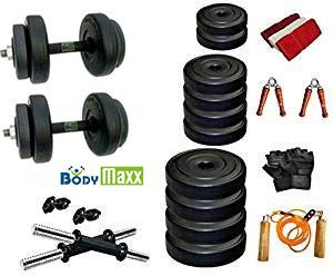 BODY MAXX Steel Adjustable Dumbbells Combo with Gym Exercise Sets Accessories (10 Kg, Silver)